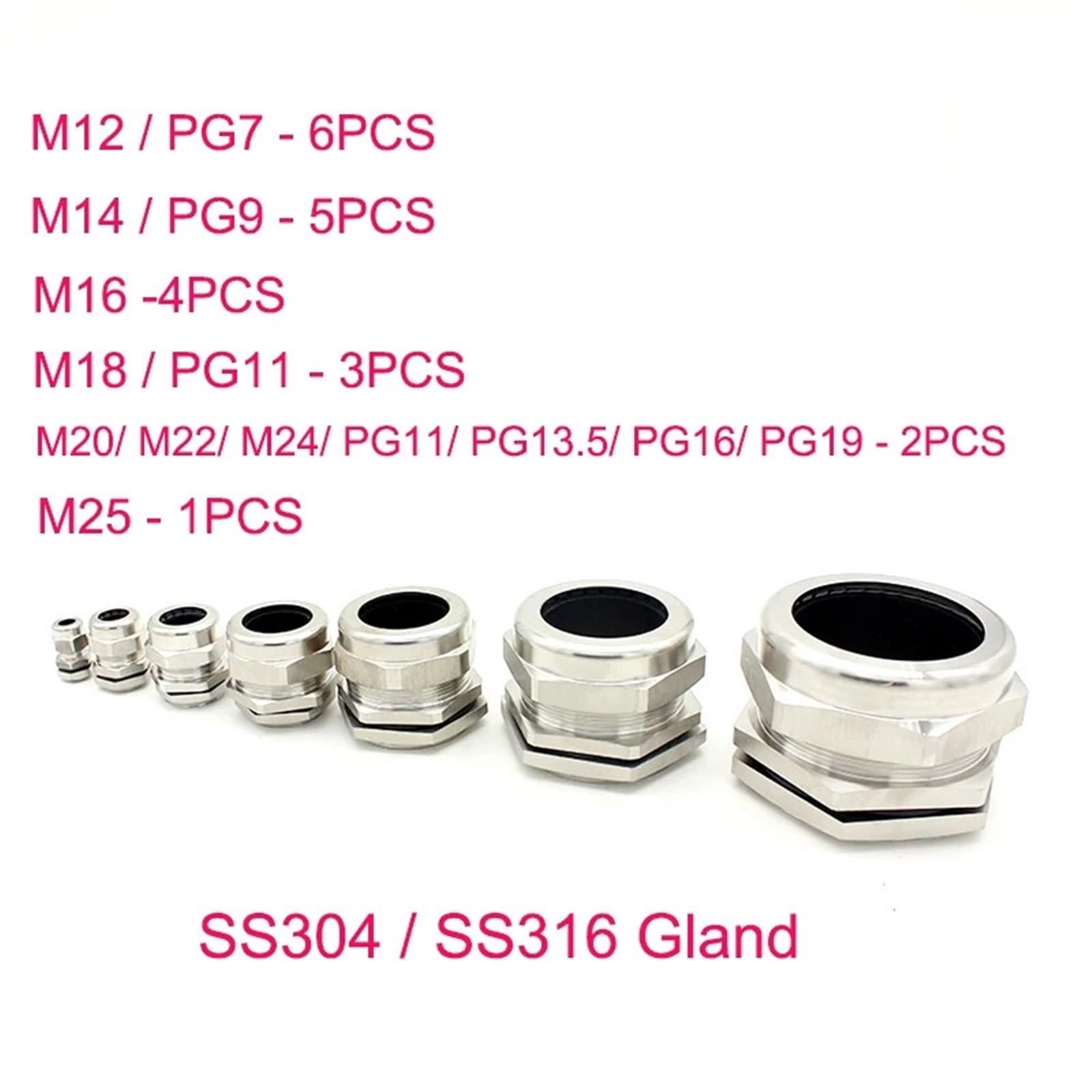 Pressacavo Pressacavi in ​​acciaio inossidabile 304 M32 M40 PG25 PG29 PG21 metallici for giunti nichelati da 18-25 mm(3PCS M32 15-22mm)