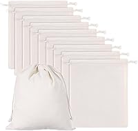 10-Pack X-Large Reusable Produce Bags 12x10" Natural Cotton Drawstring Muslin Bags - Washable Eco-Friendly for Bread, Fruits, Veggies, Shoes, Grocery Storage