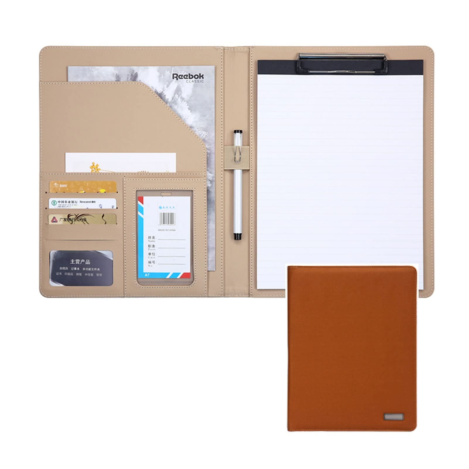 Portfolio A4 jaune avec porte-cartes et bloc-notes pour bureau
