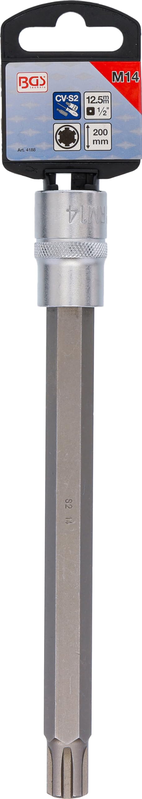 BGS 4188 | Punta de vaso | longitud 200 mm | entrada 12,5 mm (1/2") | perfil en cuña (para RIBE) M14