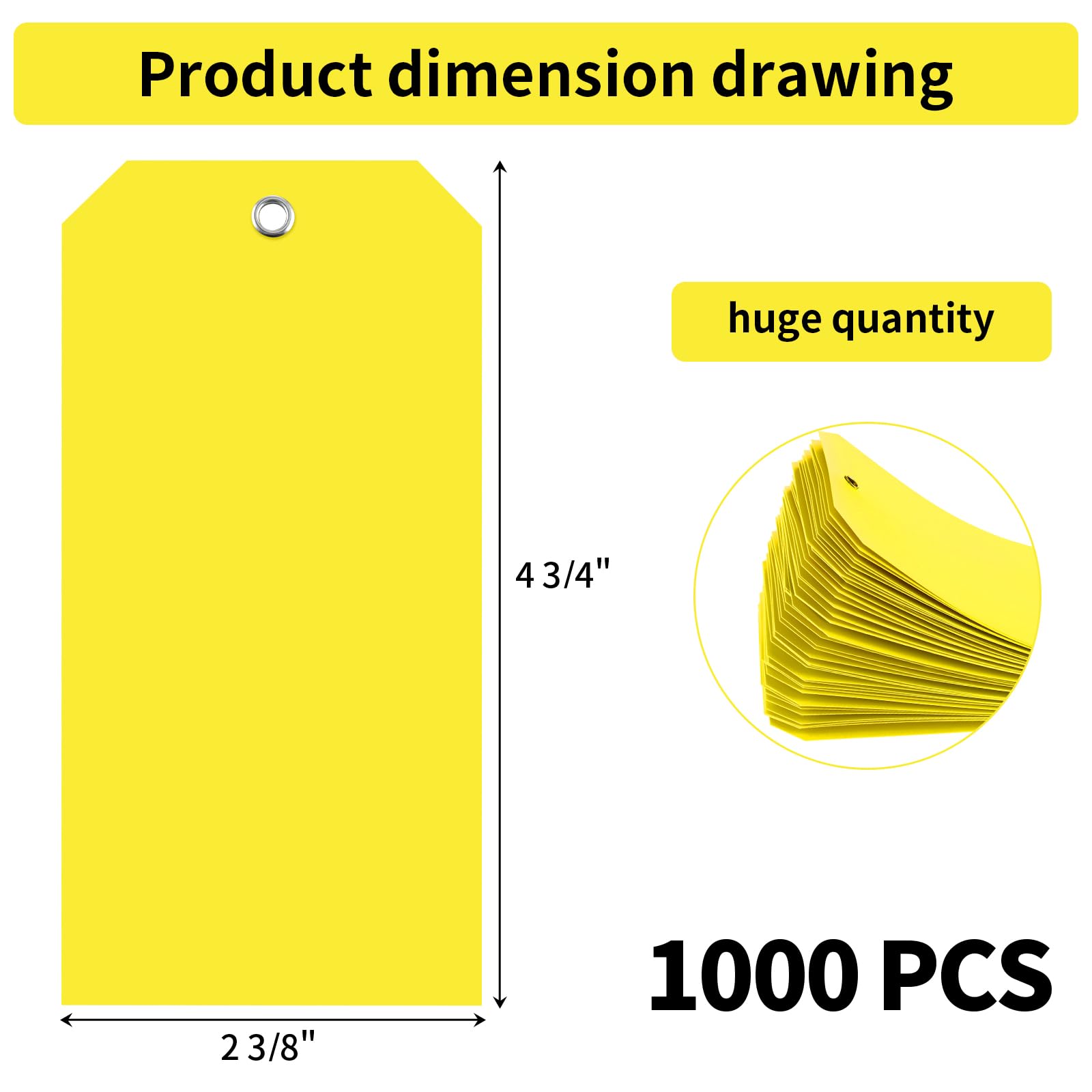 1000 Stück 11,4 cm x 7,5 cm Kunststoff Versandanhänger Gelb Beschriftungsanhänger Beschreibbare Hängeetiketten mit Verstärkungsloch, wasserdichte Gepäckanhänger für Ausrüstung, Autoteile, ohne Kabel