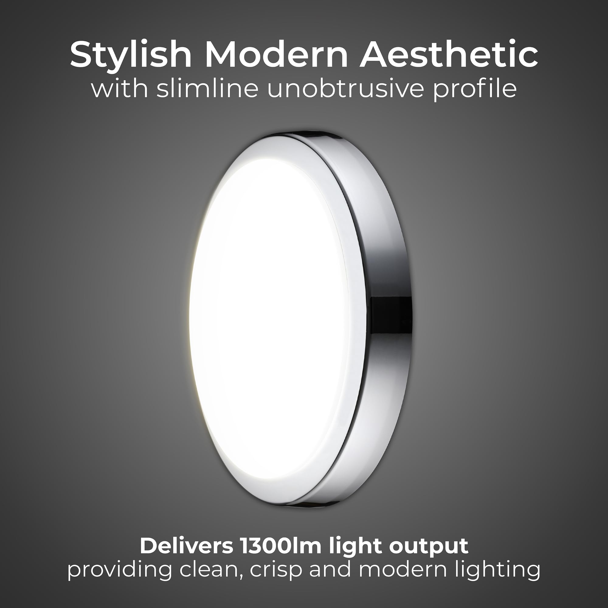 Luceco Eco Indoor LED Bulkhead Light with Colour Change Temperature (CCT), Decorative Interior Lighting, Round, Silver/White - Image 2