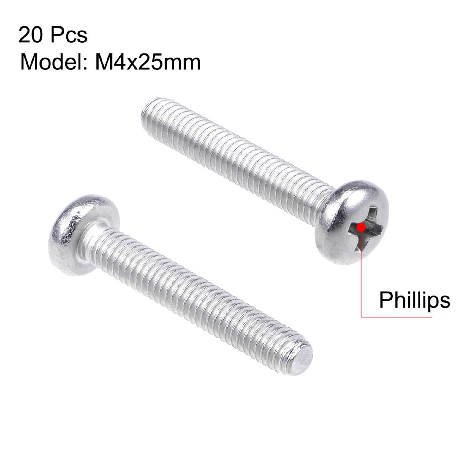 MACHSWON M4x25mm Machine Screws Pan Phillips Cross Head Screw 304 Stainless Steel Round Head Cross Screw Fasteners Bolts 20Pcs - Image 2