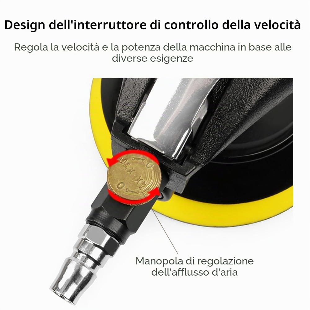 Levigatrice orbitale casuale da 6 pollici Levigatrice pneumatica palmare per impieghi gravosi con tubo flessibile e borsa Lucidatura Levigatura Levigatura per auto Metallo Legno Cera