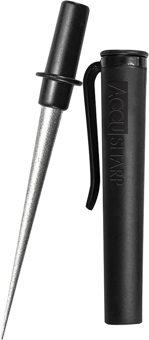 AccuSharp Diamond Compact Tapered Rod Sharpener, Portable Knife & Tool Sharpener for Serrated Blades, Fillet Knives & Fish Hooks, Knife Honing Steel Rod