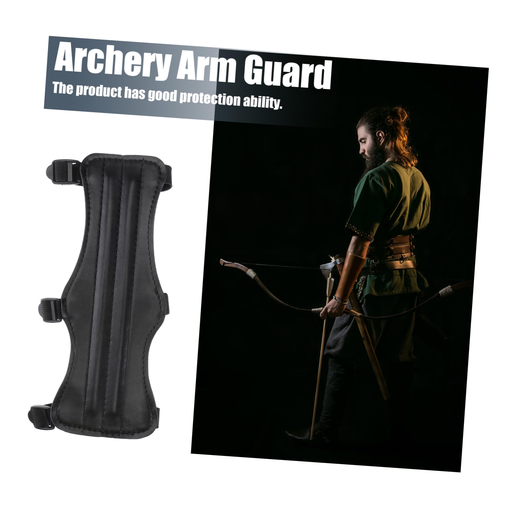 BRIGHTFUFU Adjustable Leather Archery Arm Guard with Triple Buckle Strap Protective Gear for Arrow Recurve Hunting Comfortable Forearm Protector Accessory Black