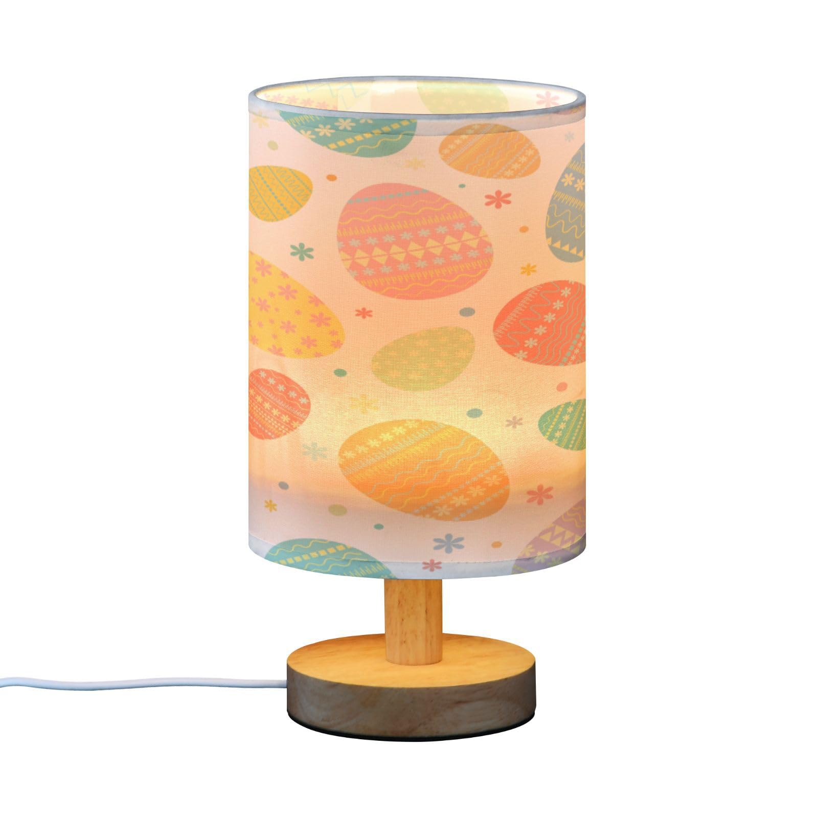 SDMKA Colorful Easter Eggs Bedside Table Lamp for Bedroom, Minimalist Nightstand Lamp with Round Fabric Shade for Living Room, Office, No Bulb Required