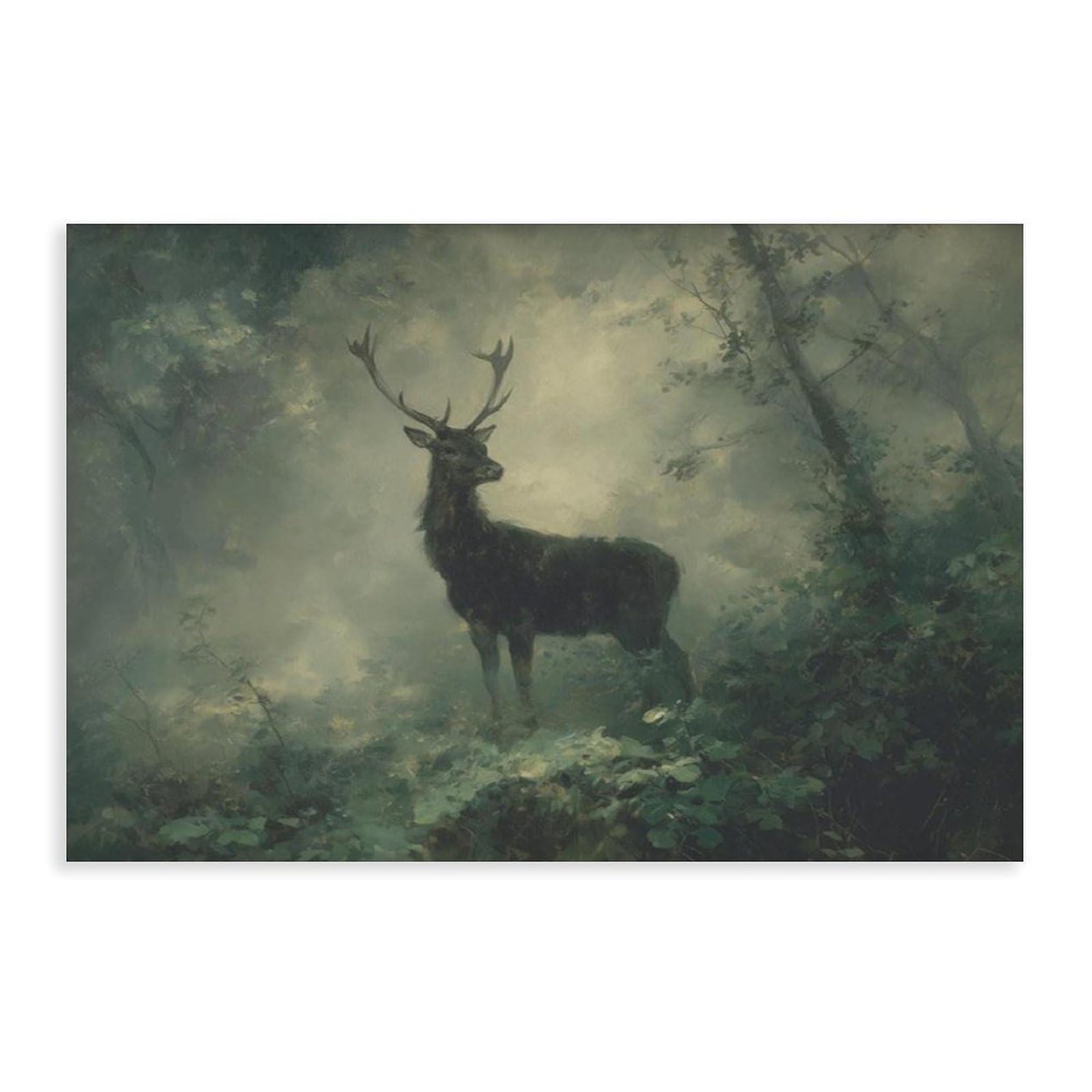 HOHHMY Poster of A Stag in A Misty Forest Canvas Poster Bedroom Decor Landscape Office Room Decor Gift 8" L X 12" W