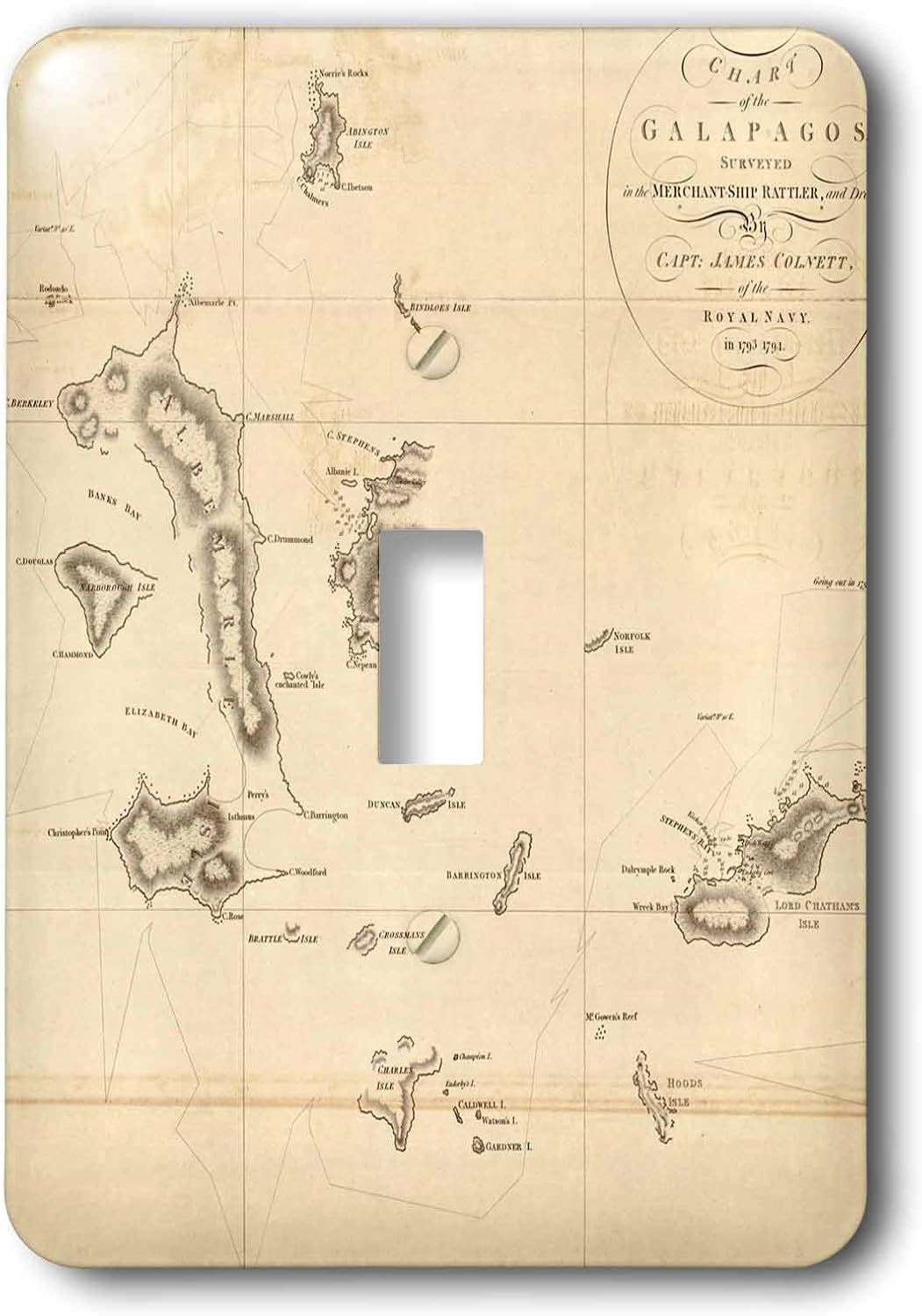 3dRose lsp_79332_1 Antique Map of Galapagos Islands Vintage Art Single Toggle Switch