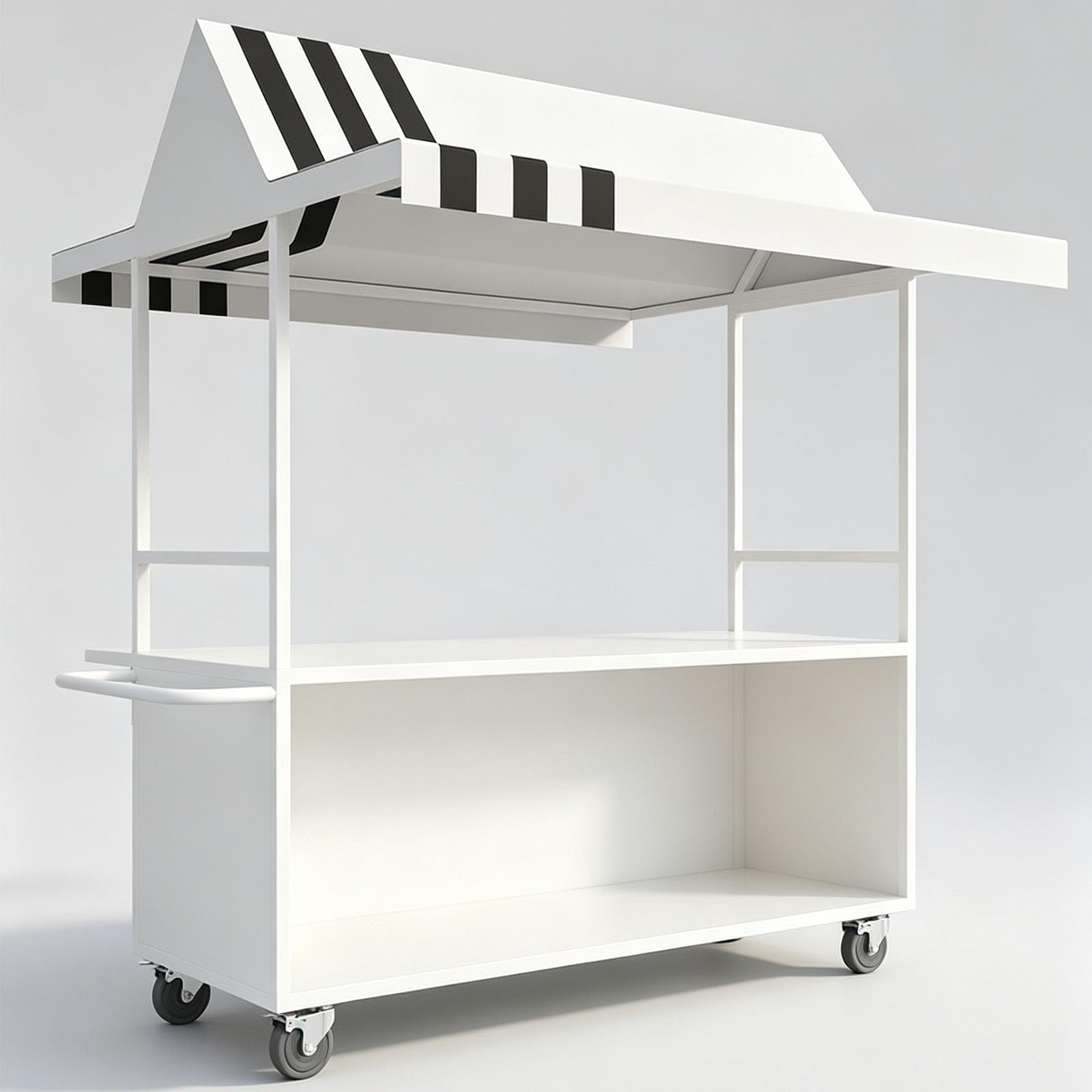 Carrello Servizio da Esterno con Tettoia, Stazione Mobile per Feste con Ripiani e Ruote, Carrello Portatile per Esposizione di Bevande e Cibo per Giardino, Matrimoni ed Eventi(White,140cm/55in)