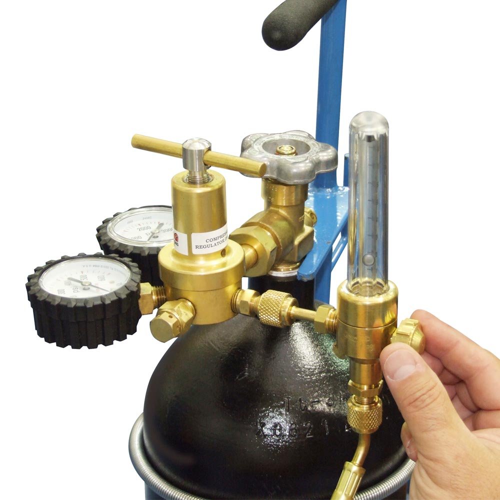 Uniweld Indicador de flujo de nitrógeno UNF3 con conexión de entrada hembra de 1/4 pulgadas y conexión de salida macho de 1/4 pulgadas