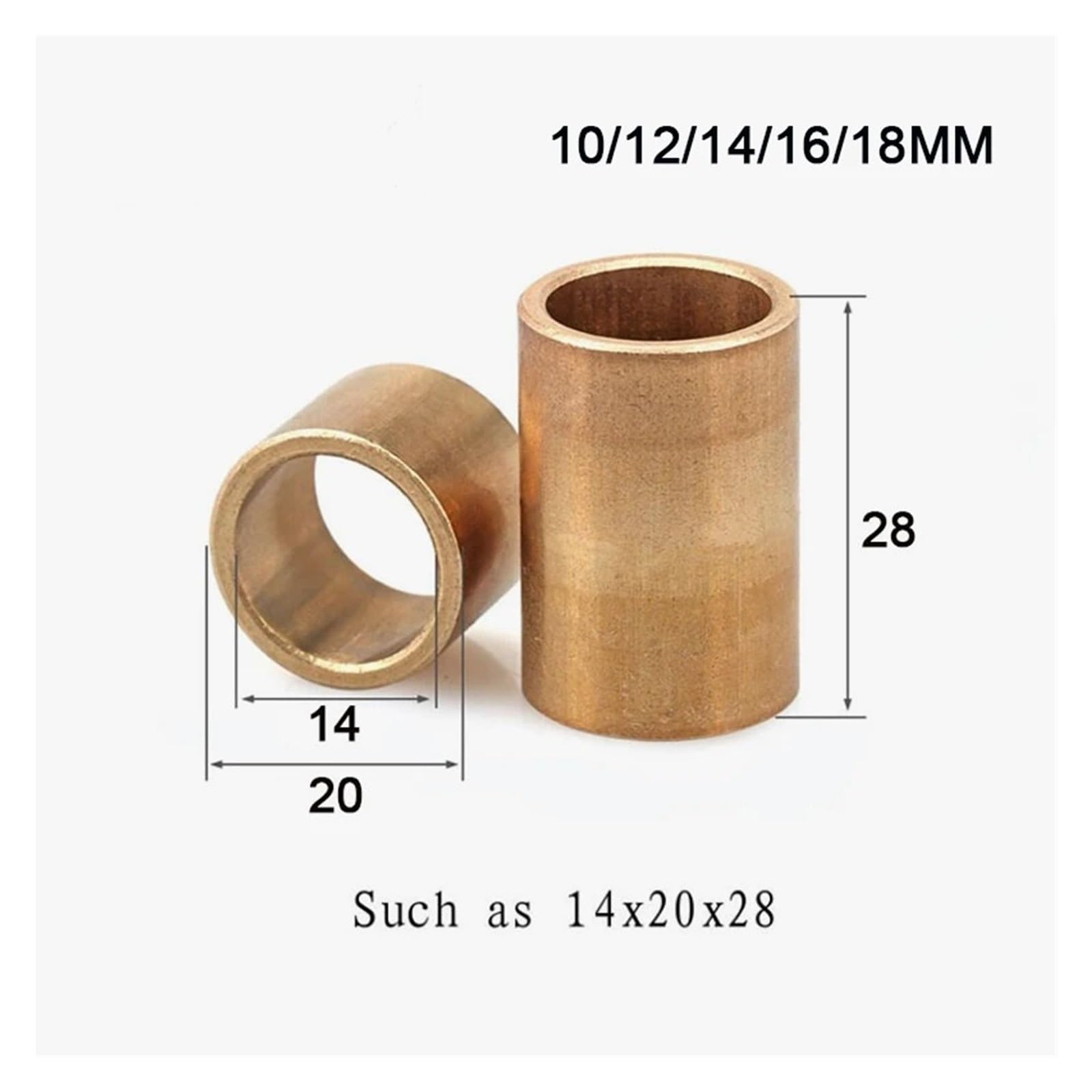 Douille en Laiton, Douille en cuivre, roulement à Huile, métallurgie des poudres, diamètre intérieur 10mm 12mm 14mm 16mm 18mm, 2 pièces(12x16x20mm)