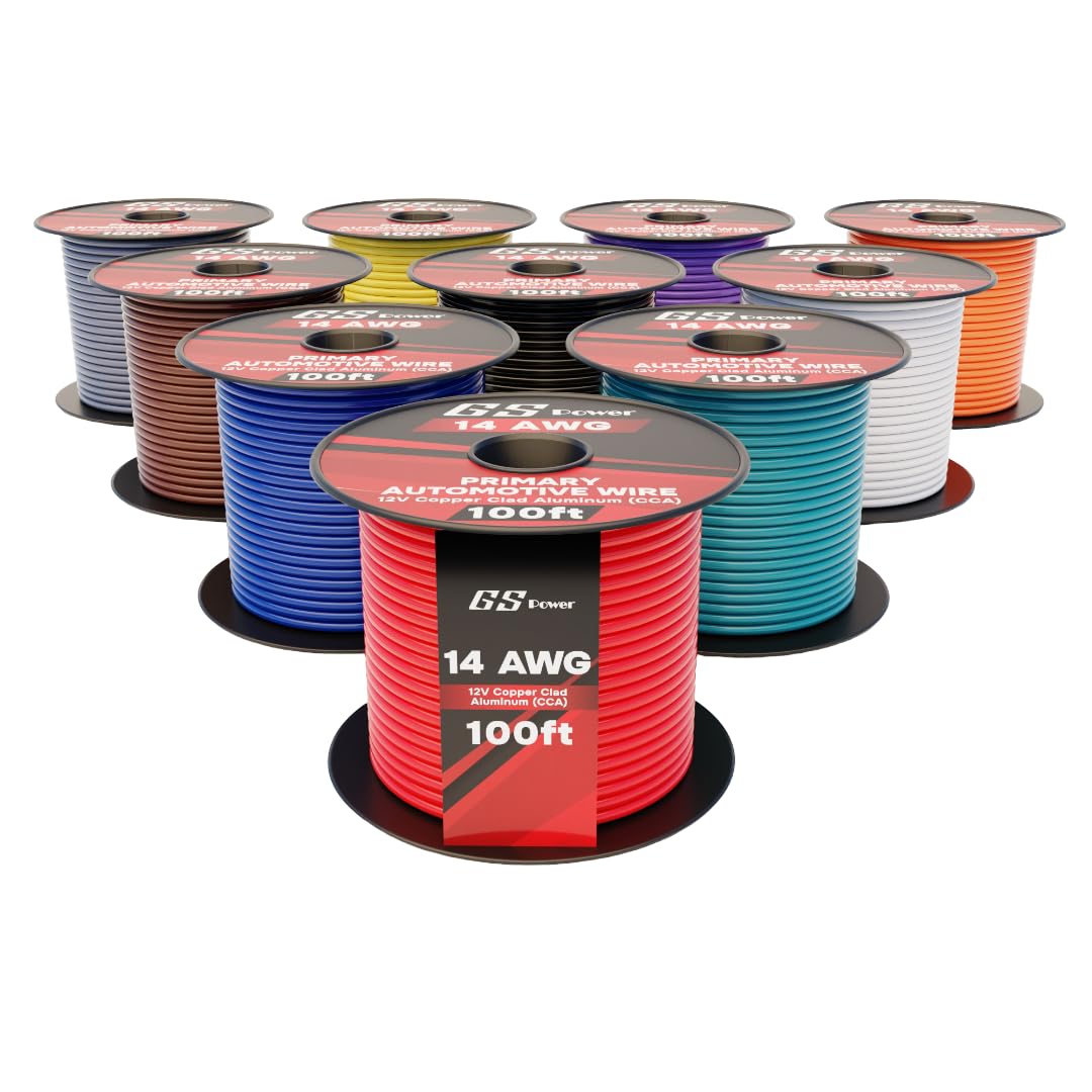 GS Power 1000ft CCA 14 Gauge Wire Automotive, 100ft Spool, 10 Colors, 14 AWG 12v, Speaker Electrical Wire Low Voltage Primary for Car Stereo Audio Amplifier Trailer Harness Hookup Wiring DIY