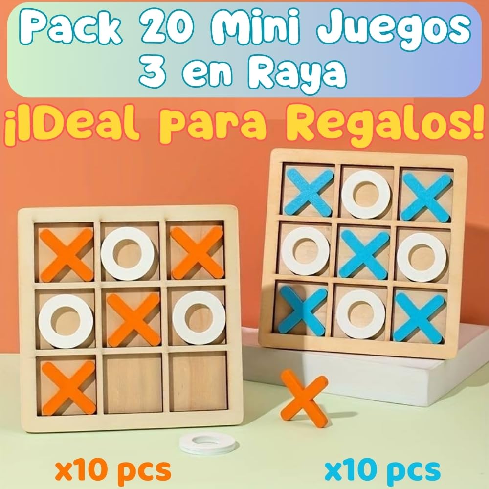 20 PCS Mini Juegos Tres en Raya, Regalos Cumpleaños Niños Colegio, Detalle Cumpleaños Infantil para Invitados, Alumnos Primaria, Madera Suave, Envase Individual para Regalos, Pack 20 Juegos 3 en Raya