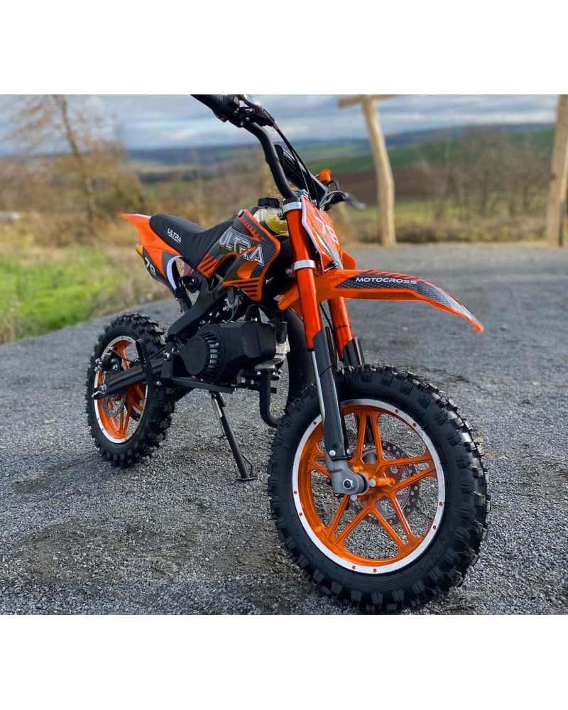 T-MOTO Mini Cross 50cc Benzina KXD 701, Minimoto a Benzina Mini Moto Cross 2 Tempi Ruota 10/10 Uso Off Road, Motocross 50cc, Moto Cross Bambino/Ragazzo (Arancio)