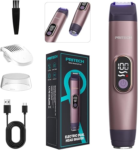 PRITECH Recortadora de bikini para mujer, maquinilla de afeitar eléctrica 2 en 1 sin dolor para piel de seda, afeitadora portátil para mujer, área