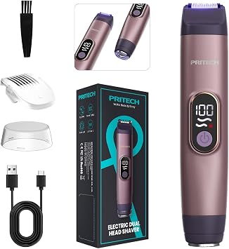 PRITECH Bikini Trimmer for Women, 2-in-1 Painless Electric Razors for Silk Skin, Portable Lady Shaver for Women Private Area, Face, Legs & Underarms, Wet/Dry LED