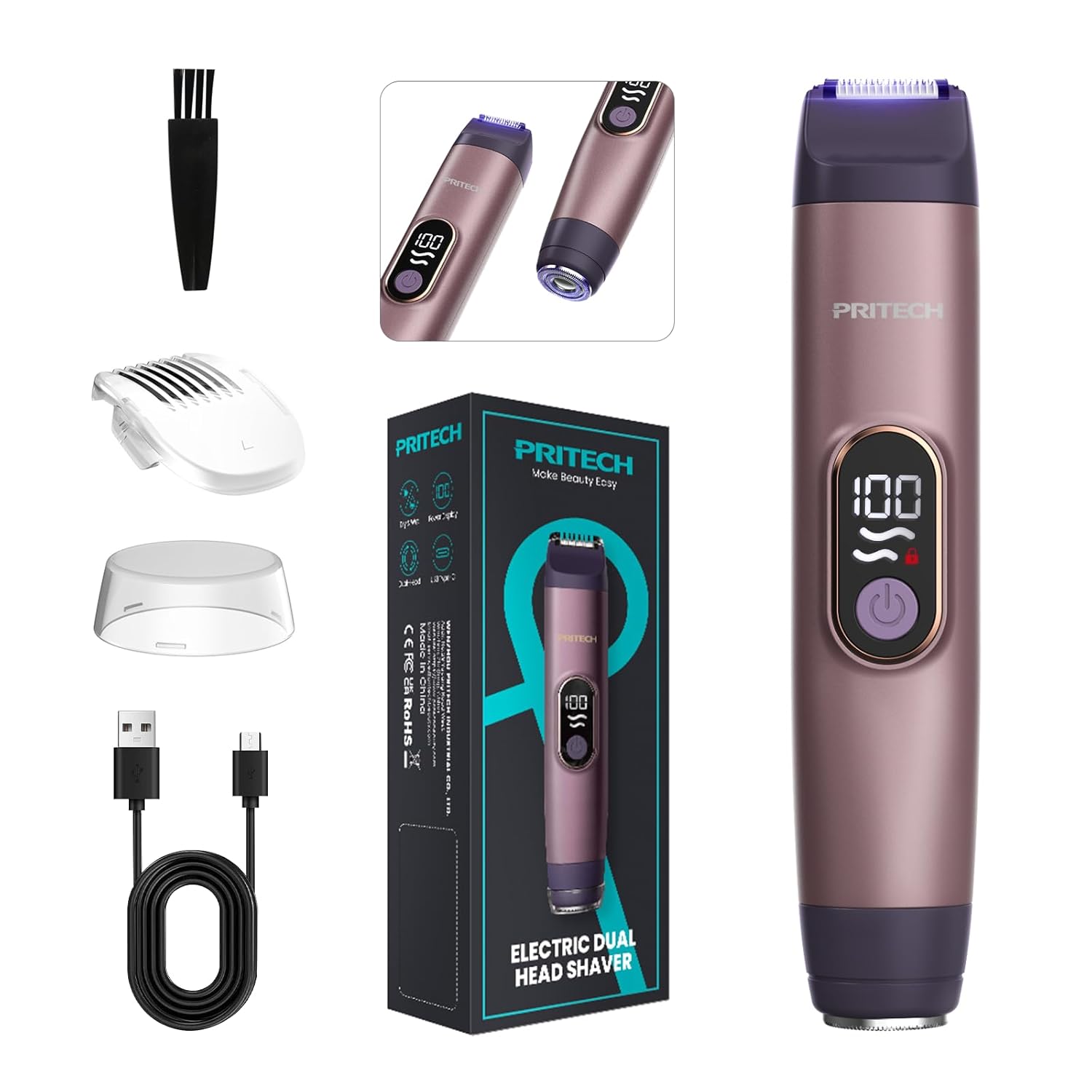 PRITECH Bikini Trimmer for Women 2-in-1 Painless Electric Razors for Silk Skin Portable Lady Shaver for Women Private