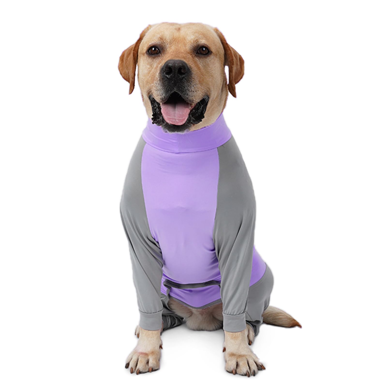 ROZKITCH Dog Pullover Pajamas Home Wear, Dog Recovery Suit Pet Jacket Vest Cozy Onesie Jumpsuit Apparel Outfit Clothes for Small, Medium, Large Dogs Walking Hiking Travel Sleep Purple-Grey M