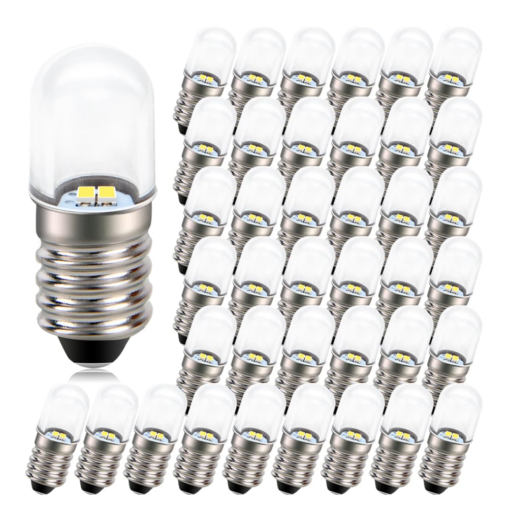 Ruiandsion Zamienne mini żarówki LED E10 białe 220V, zestaw 40 sztuk. Do oświetlenia paneli sterujących i sygnalizacji starej elektroniki