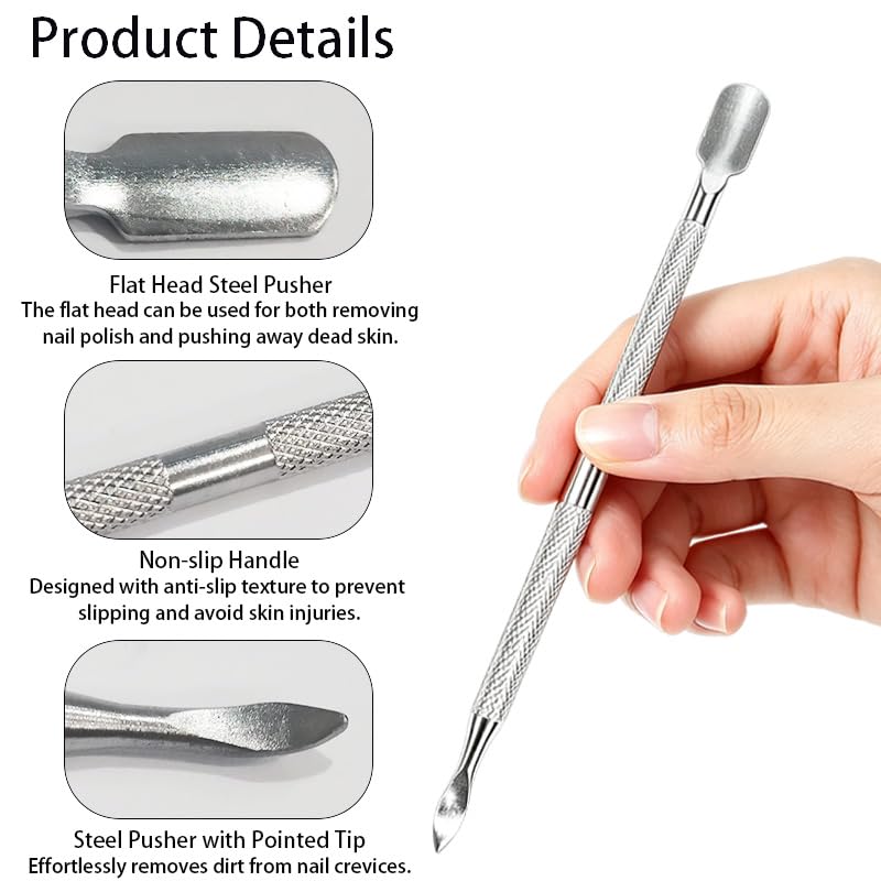 5Pcs Dual-Tip Cuticle Pushers Set, Heavy-Duty Stainless Steel Nail Care Tools for Professional Manicure & Pedicure