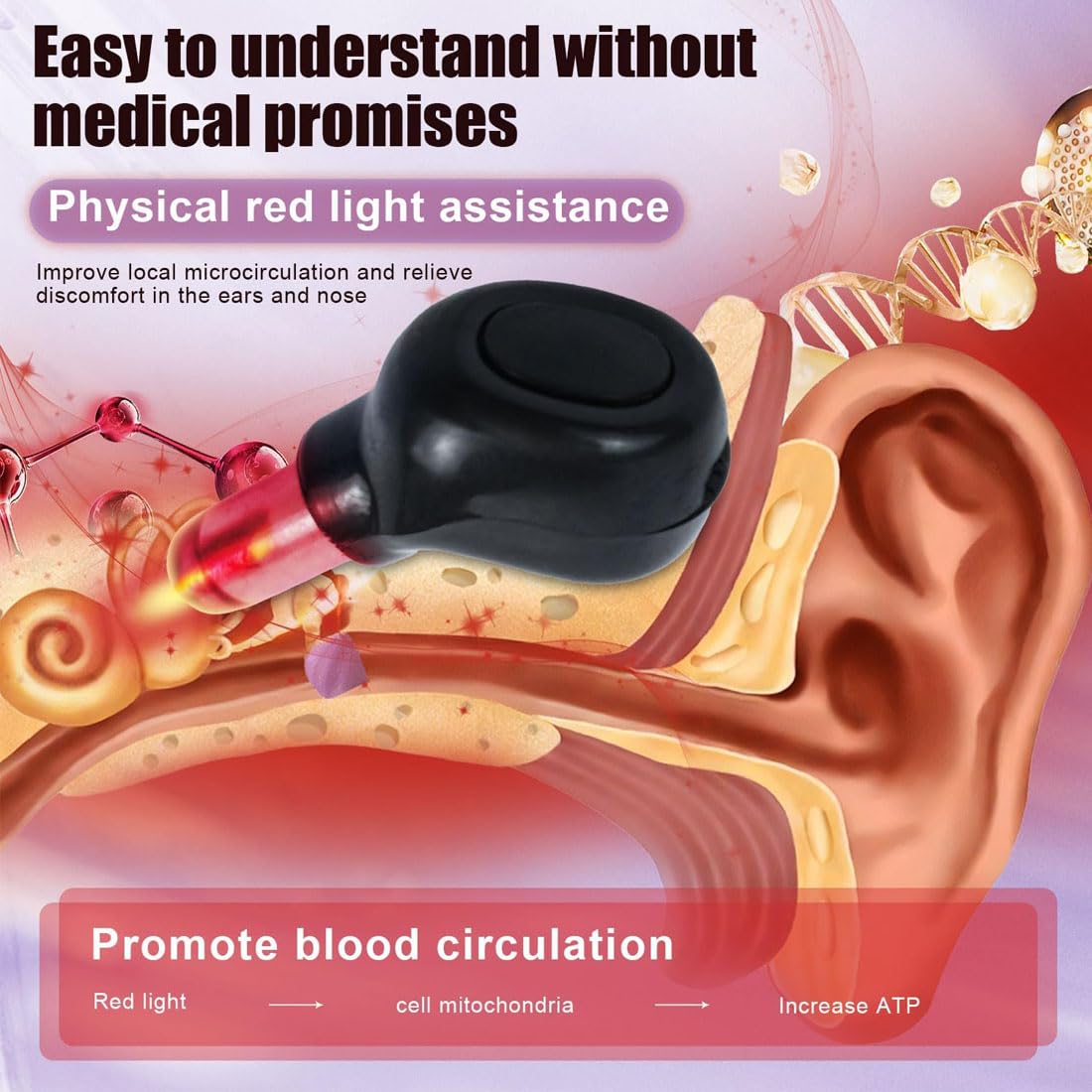 Somnial Neurotone, appareil auriculaire de luminothérapie rouge 2-en-1 Somnial, lumière rouge 650 nm, améliore la circulation sanguine dans l'oreille interne, pour la maison et les voyages (a)