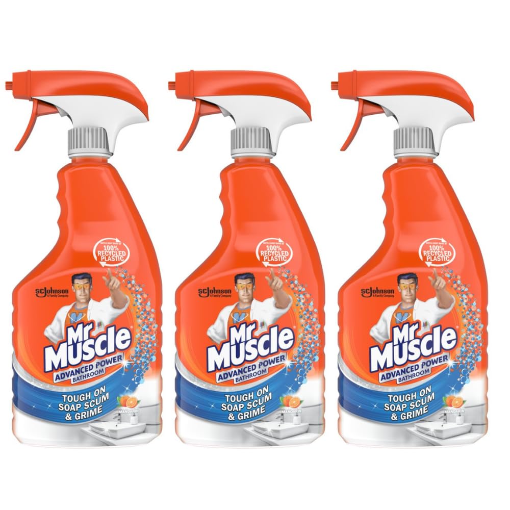 Mr Muscle Advanced Power Bathroom Cleaner Tough On Soap Scum & Grime Mandarin Scent 750ml 3 Pack with Welari Thank You Card | 3 Pack| 3 x 750ml