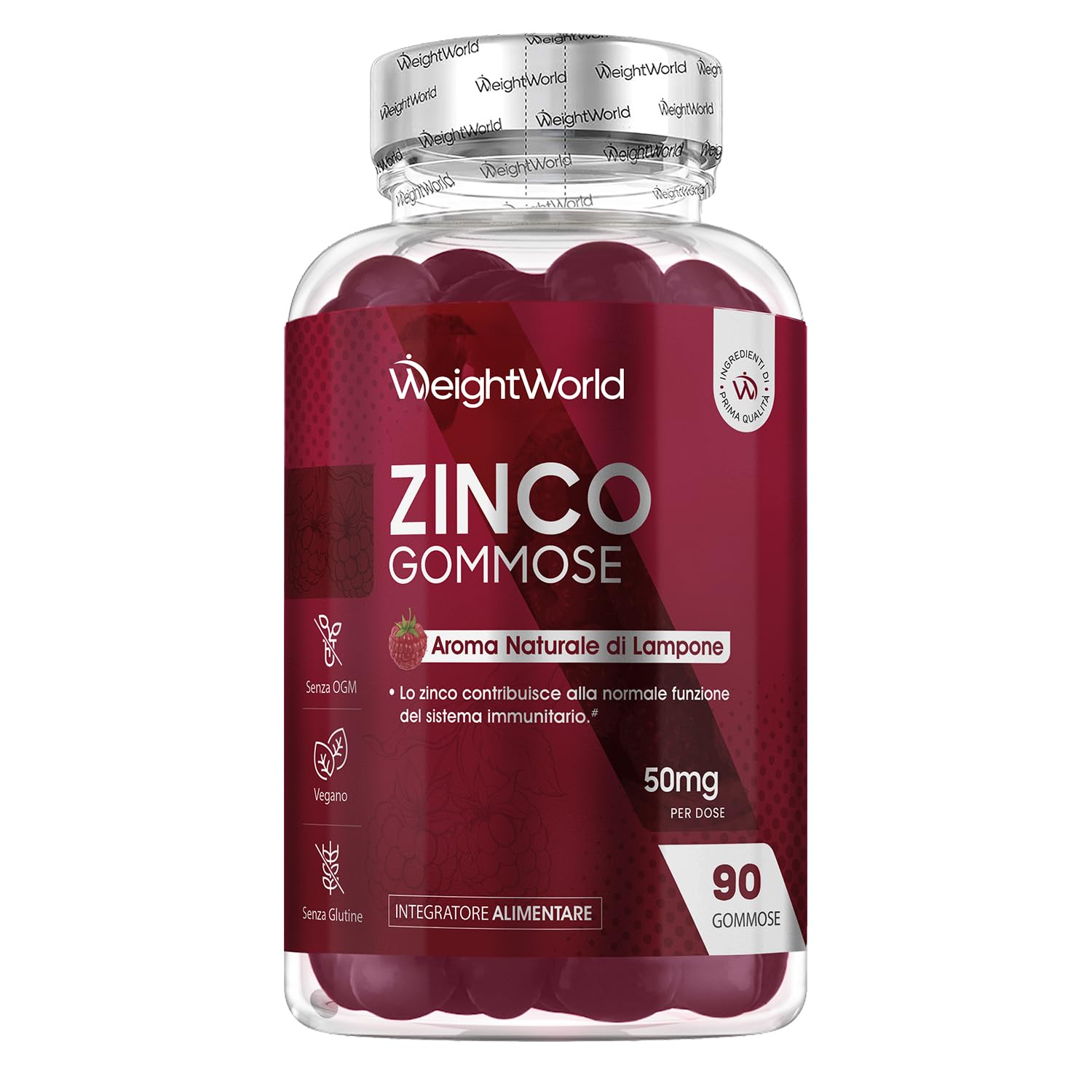 Zinco Integratore 90 Gommose Vegane, 6 Mesi di Fornitura, Aroma Naturale di Lampone, Lo Zinco Contribuisce alla Normale Funzione del Sistema Immunitario (EFSA), Integratore Zinc Senza Glutine né OGM
