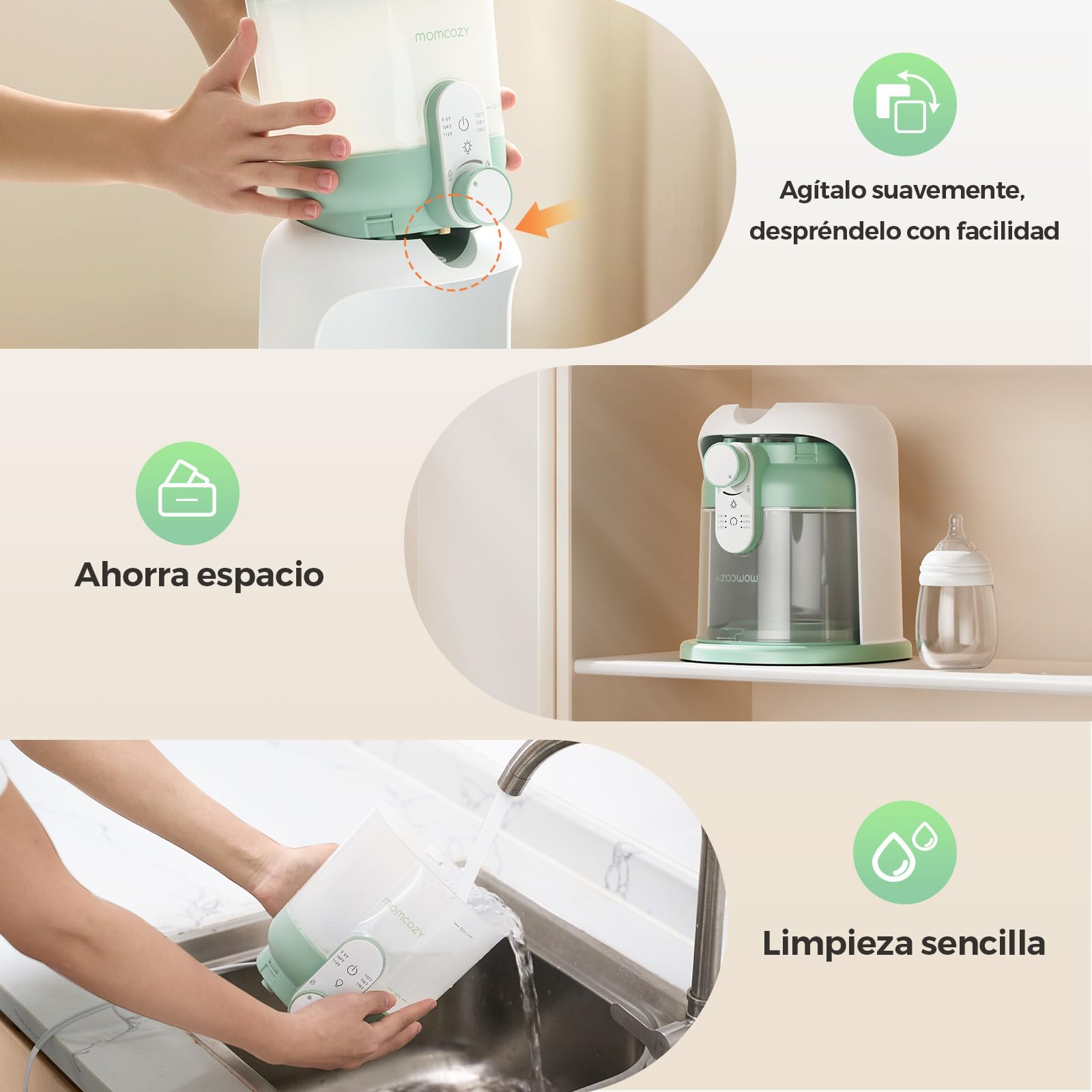 Momcozy calienta biberones con luz doble, calentador rápido de leche bebé, 1,69L, 6 niveles, uso recomendado de agua purificada