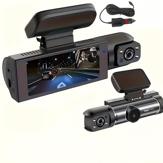 1 Set 1080P Dual Camera Dash Cam for Cars, Front and Inside, IR Night Vision Loop Recording Wide Angle Car DVR Camera with IPS Screen Dual Lens Car Dashboard Video Cam As a Gift