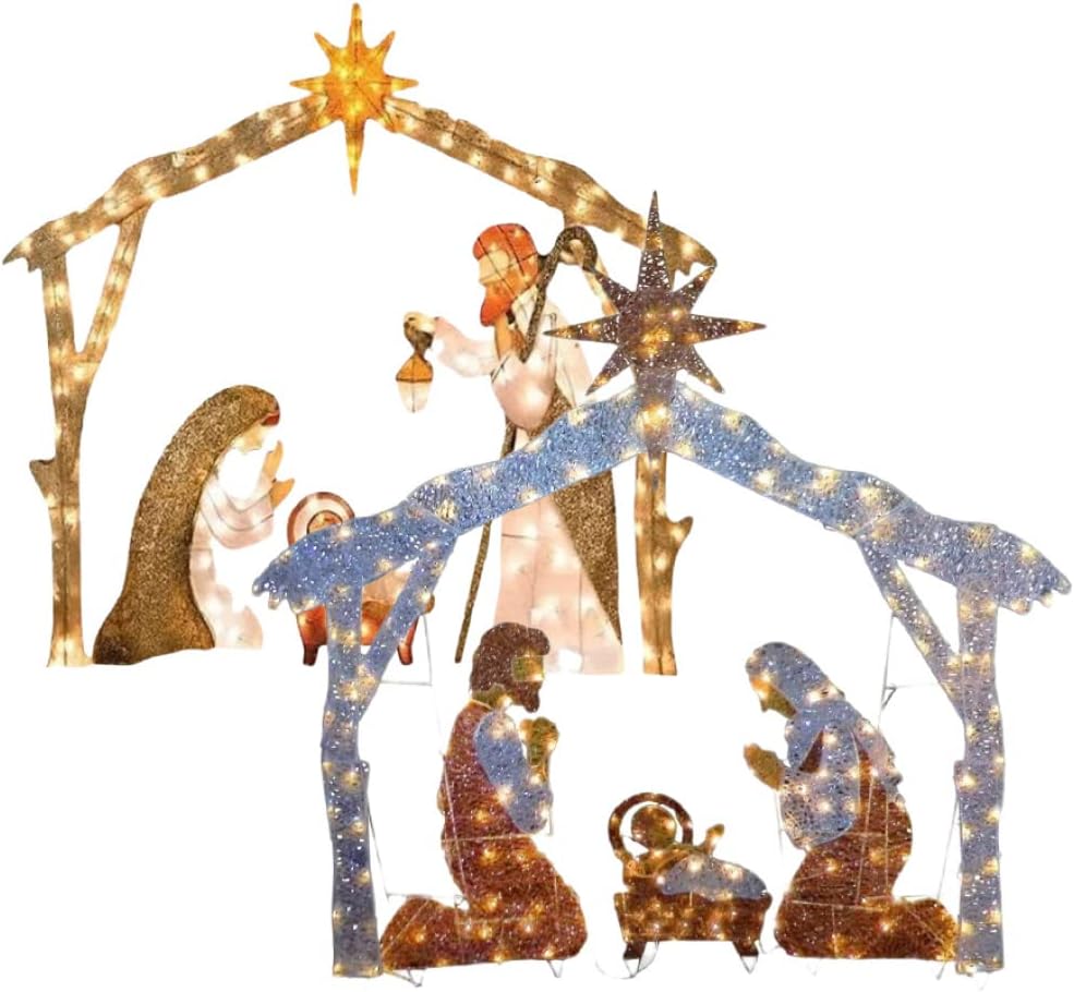 Lighted Nativity Scene Easter LED Holy Family Yard Inserting Figurine Light Up Silhouette for Garden Yard Landscape and Patio, Style 1 : Patio, Lawn & Garden