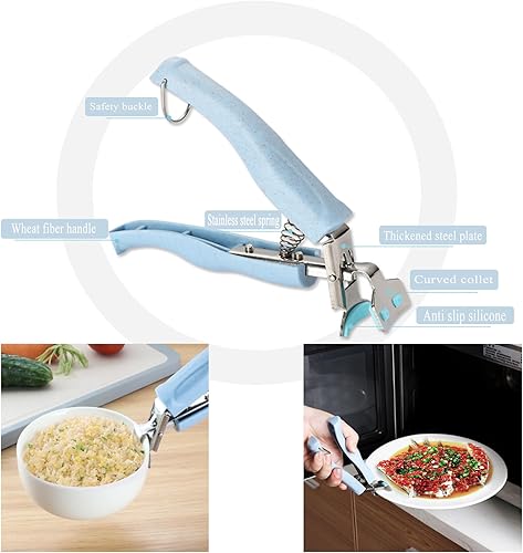Miniatura 5 de Pinzas de acero antiquemaduras para plato de plato caliente con pinzas y abrazadera, utilizado para sacar platos calientes con alimentos del horno