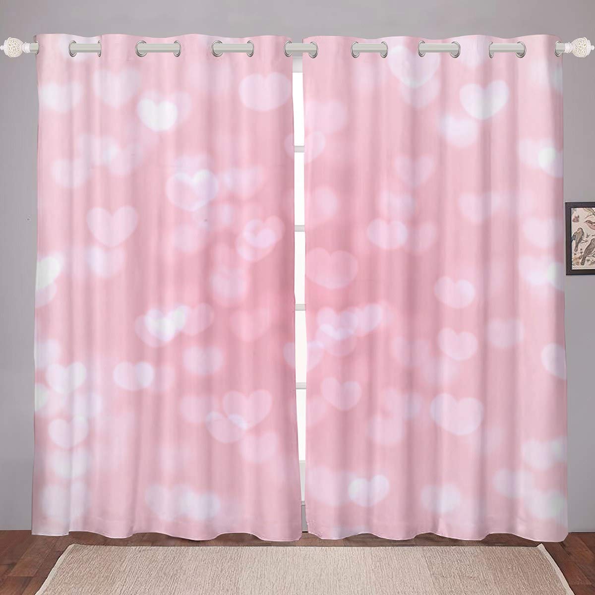 Girly Curtains Heart Pattern Curtains for Bedroom Living Room for Kids Boys Girls Pink Love Heart Windows Drapes Romantic Room Decoration,W46*L72