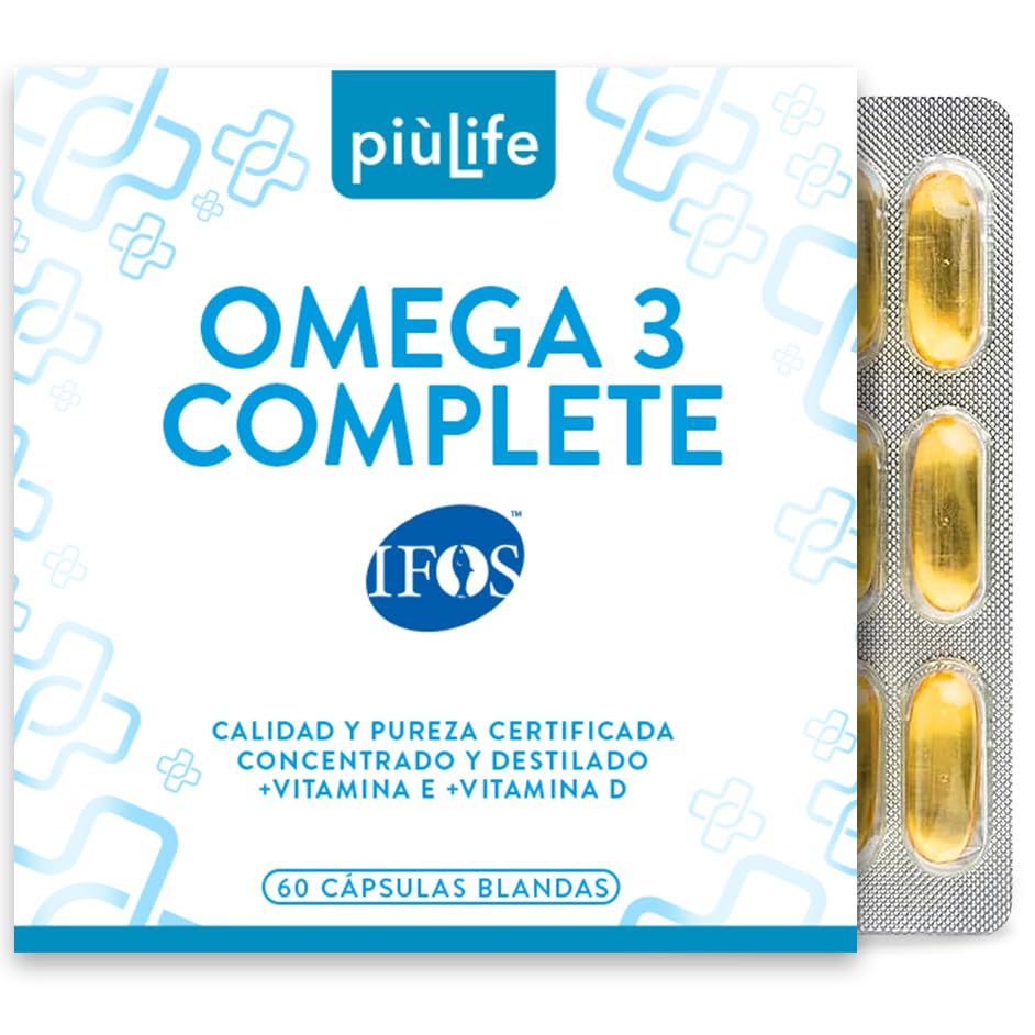 Omega 3 IFOS Certificado Con Vitamina D3 2000 UI PiùLife, 60 Omega 3 Capsulas Blandas, Aceite De Pescado 2000mg Epa Y 1000mg Dha Por Dosis, Fish Oil Triglicéridos, Corazón, Vista, Huesos Y Cerebro