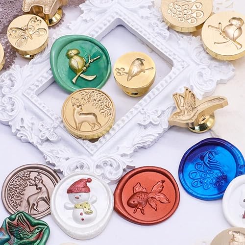 Miniatura 7 de Cabezal de sello de cera de latón retro en relieve 3D con mango de madera, kit de sellado para invitación de carta de boda, adorno de sobre, tarjeta