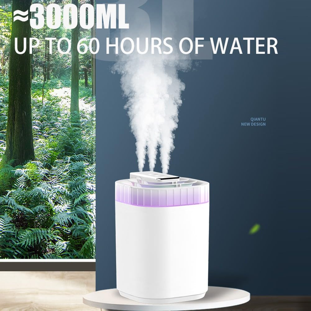 Humidificador para dormitorio, humidificadores de ritmo silencioso, 3 L, gran capacidad, humidificadores de aire de niebla fría para habitaciones grandes, oficinas, viajes
