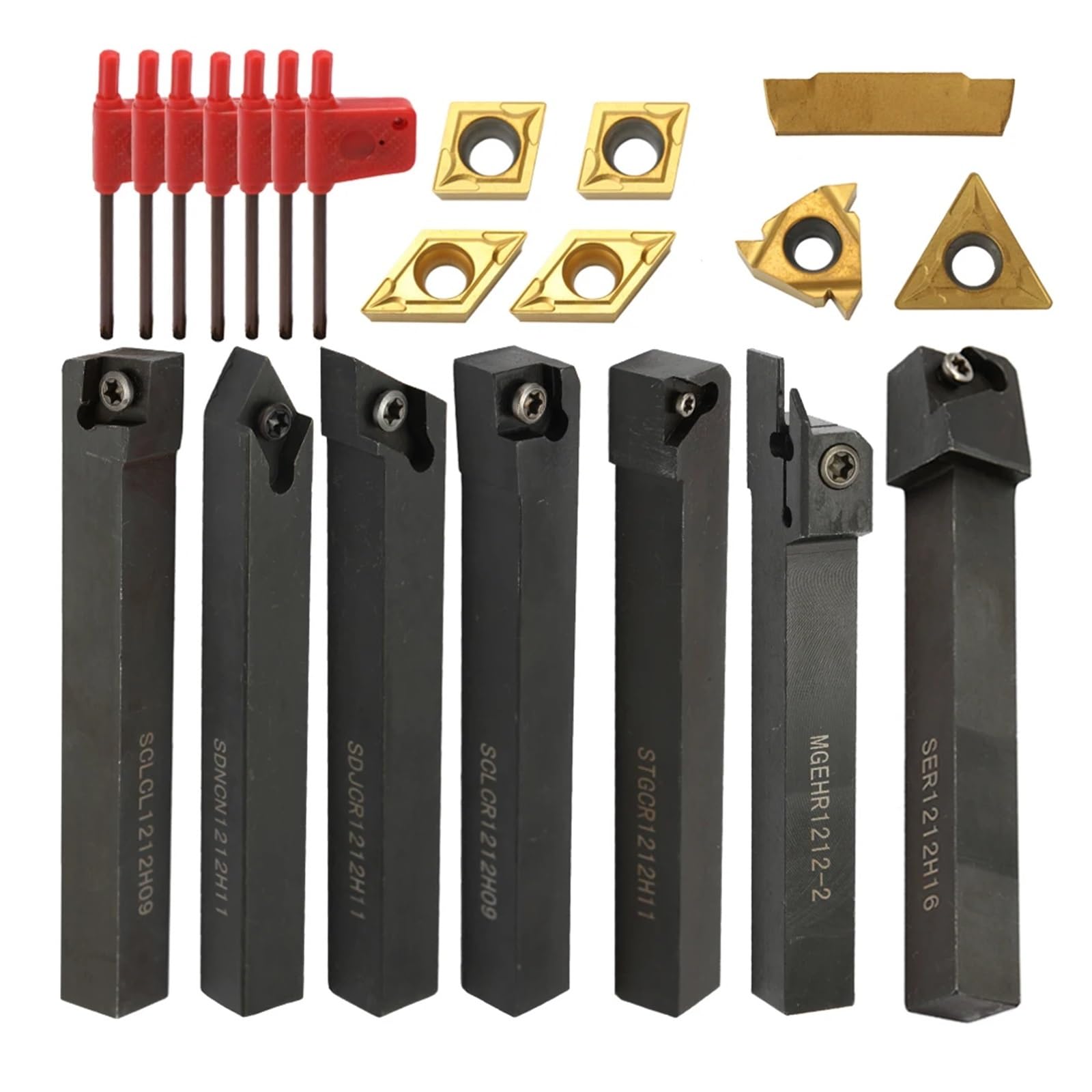 EDEDE Drehmeißel Set, 8mm 10mm 12mm 16mm Schaft Drehmaschine Drehwerkzeughalter Bohrstange Drehmaschine Werkzeug Drehmaschine Cutter CNC Metall Drehstangenhalter und Einsätze(12mm B)