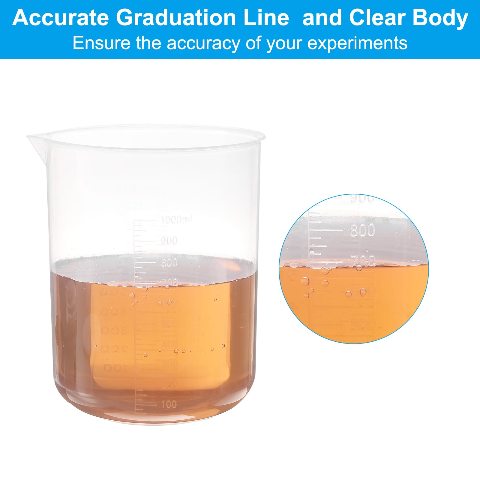 PATIKIL Jarras Medidoras De 1000ml, 6Pcs Vasos De Polipropileno Con Escalas Y Pico Para Experimentos De Laboratorio, Repostería Y Cocina, Transparentes