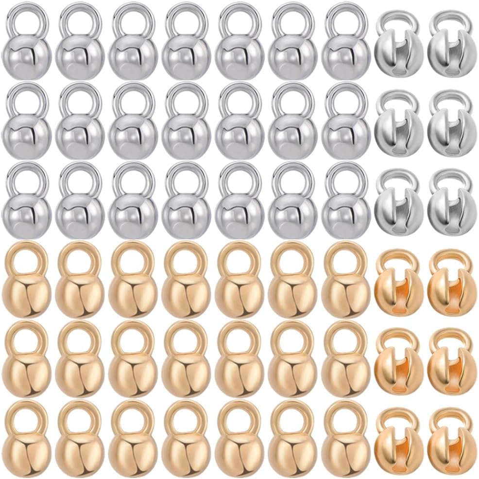 1 Box 80Pcs Bead Tips Knot Covers 18K Gold Plated Brass Clamshell End Cap Crimp Bead Covers for Jewellery Making Findings Kit DIY Crafts