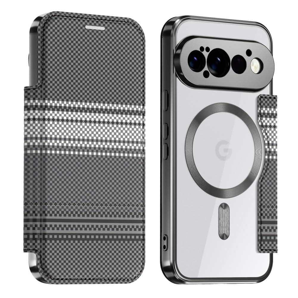 Google Pixel 10 5G étui portefeuille cuir noir protection carbone - 8