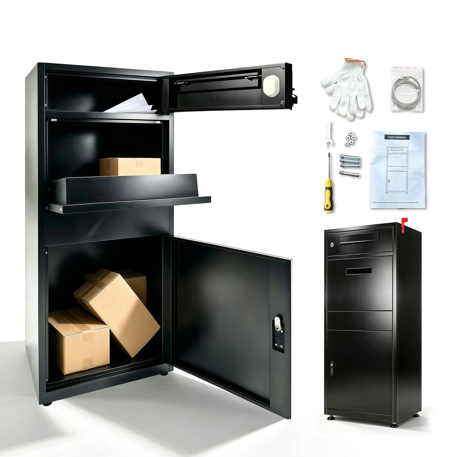 40" Package Delivery Box, Lockable Parcel Drop Boxes, No Assembly