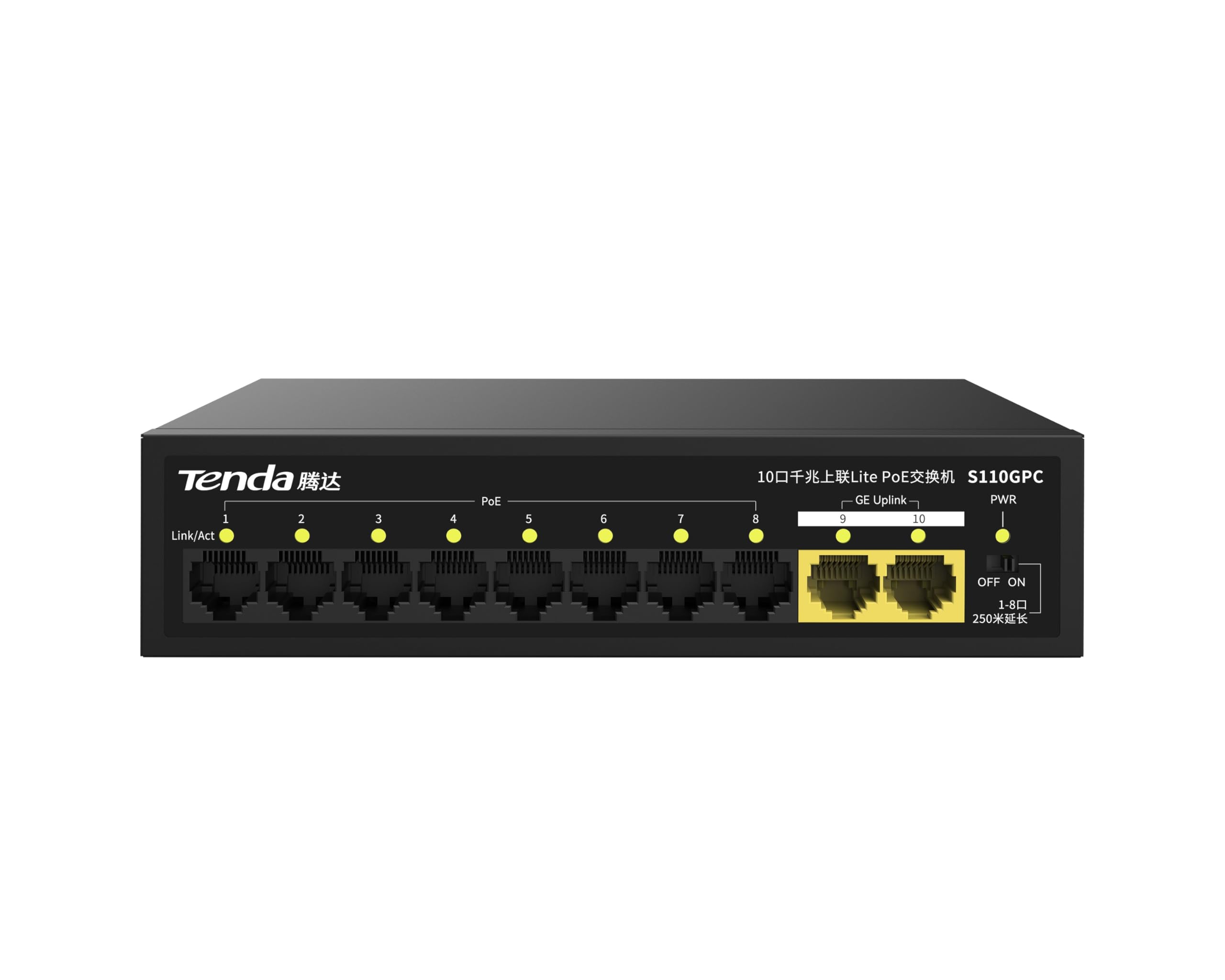 Tenda S110GPC 8 Port 10/100 +2 Giga Uplink 10-Port Gigabit Lite PoE Switch