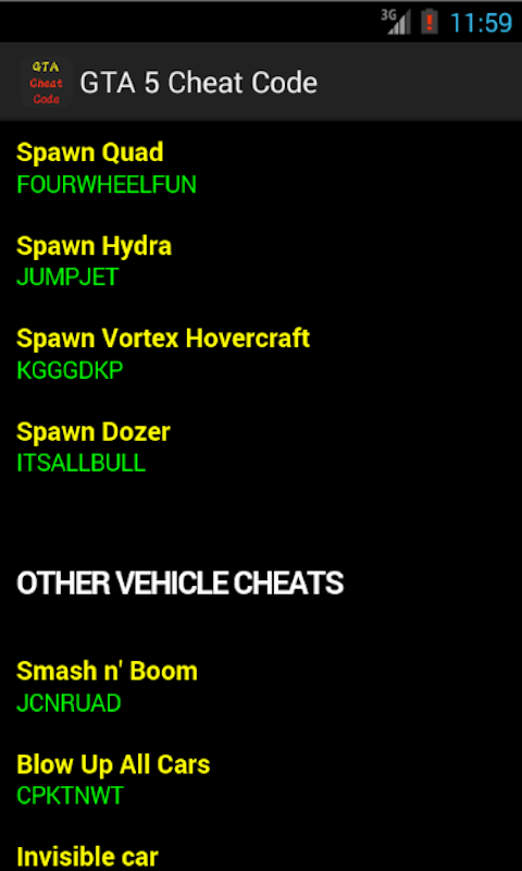 Cheat Code for GTA Sanandreas::Appstore for Android