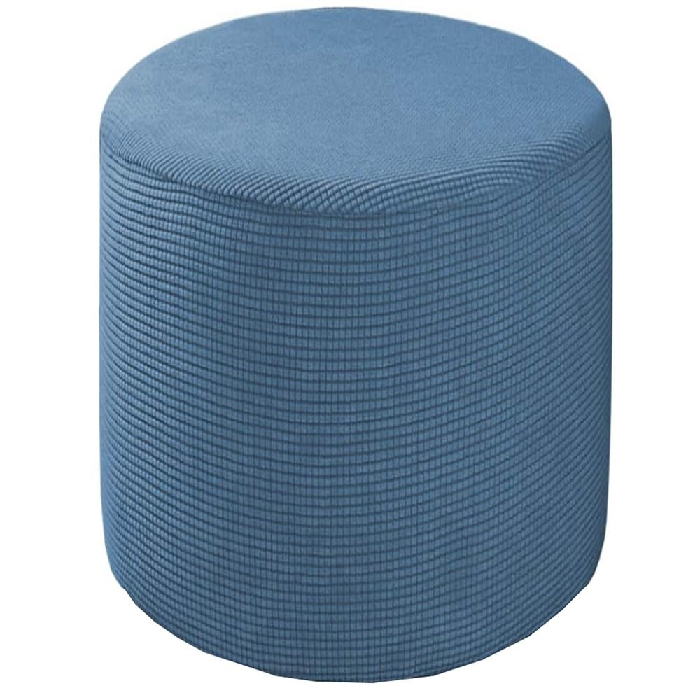 Odaima Round Ottoman Slipcover Cover Velvet Small/Large Footstool Protector Covers Stool Ottoman Covers Stretch with Elastic Bottom, Feature Textured Checked Fabric Machine Washable(#7,Diameter:60cm)