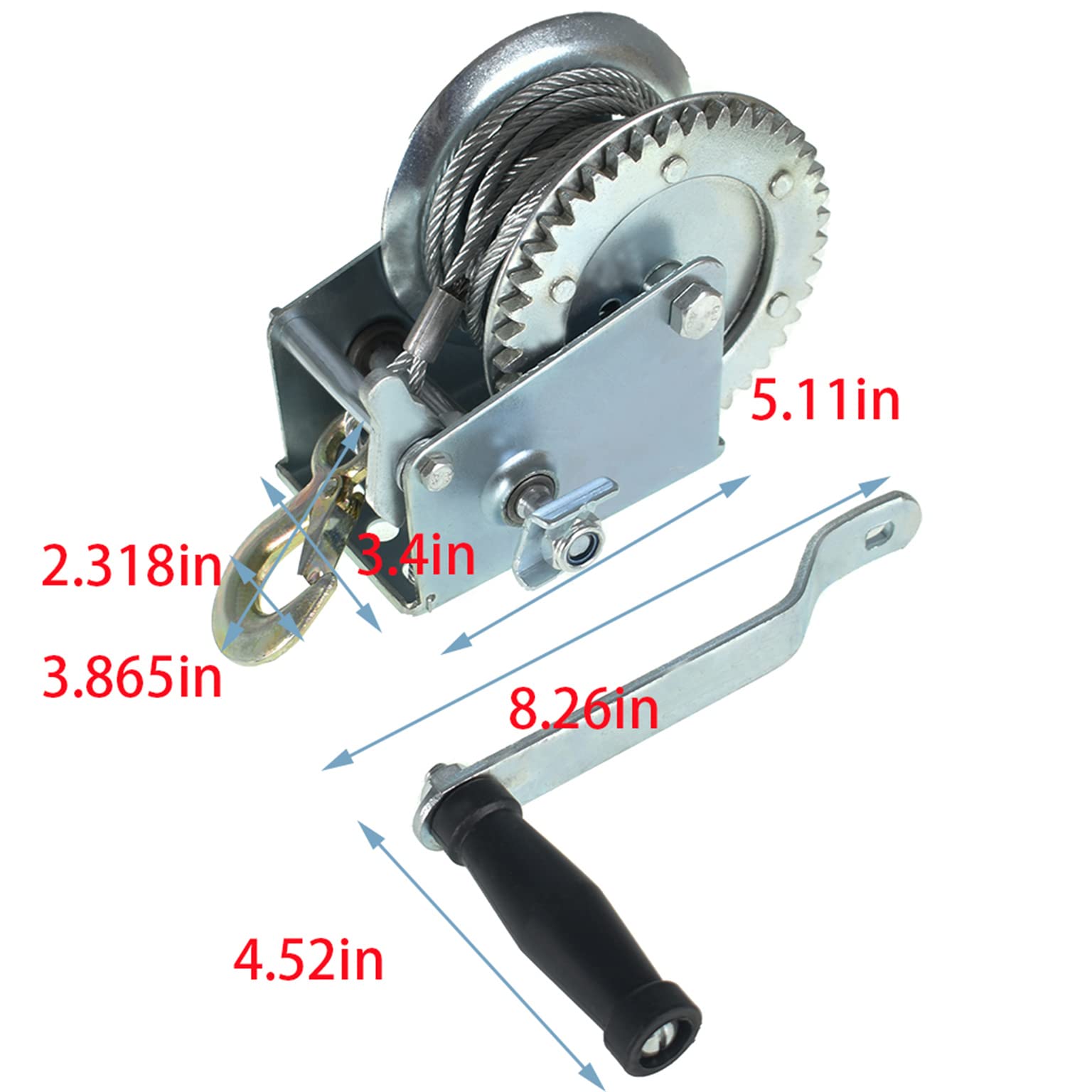mitoharet Hand Crank Winch 1600 lbs with Brake Come-Along Heavy Duty Steel Cable for Boat, Trailer, ATV