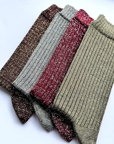 Image of RAFRAY Women's Glitter Socks Crew Length, Premium Shiny Sparkly Socks in Gift Box, 4 Pairs, Size US W: 5-9.5 EU: 36-40