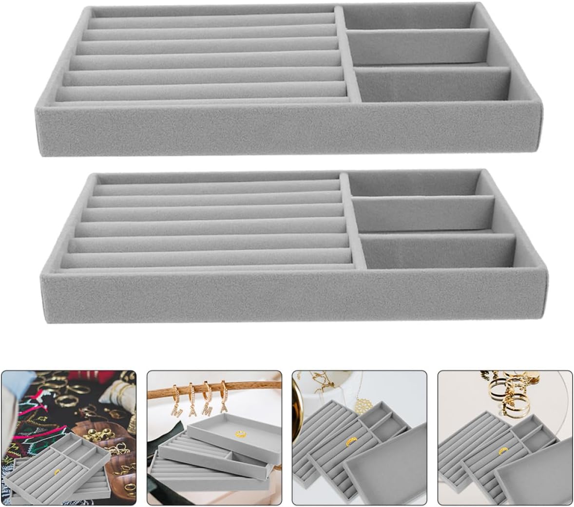 3pcs Stackable Jewelry Display Trays Velvet Bracelet and Ear-studs Organizer Flannel Holder