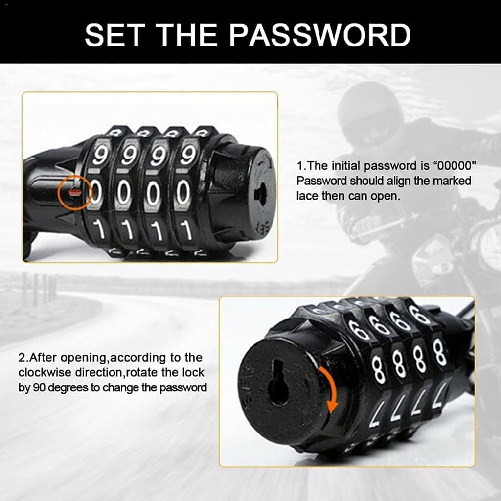 Bicycle Locks Heavy Duty Anti Theft Bike Lock Bicycle Mini Helmet Lock Chain 4 Digit Password Bike Motorcycle Motorbike Anti-Theft Hanging Hook Cable Lockstitch