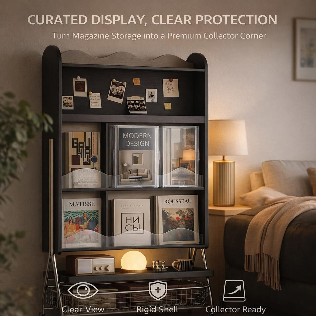 FUYIHGL® 2PCS Magazine Protectors for Collectors | Large Plastic Rigid Stackable Snap-Latch Project Cases - 12x8.8x0.9" - Signed Magazines, Letter Documents, Certificates