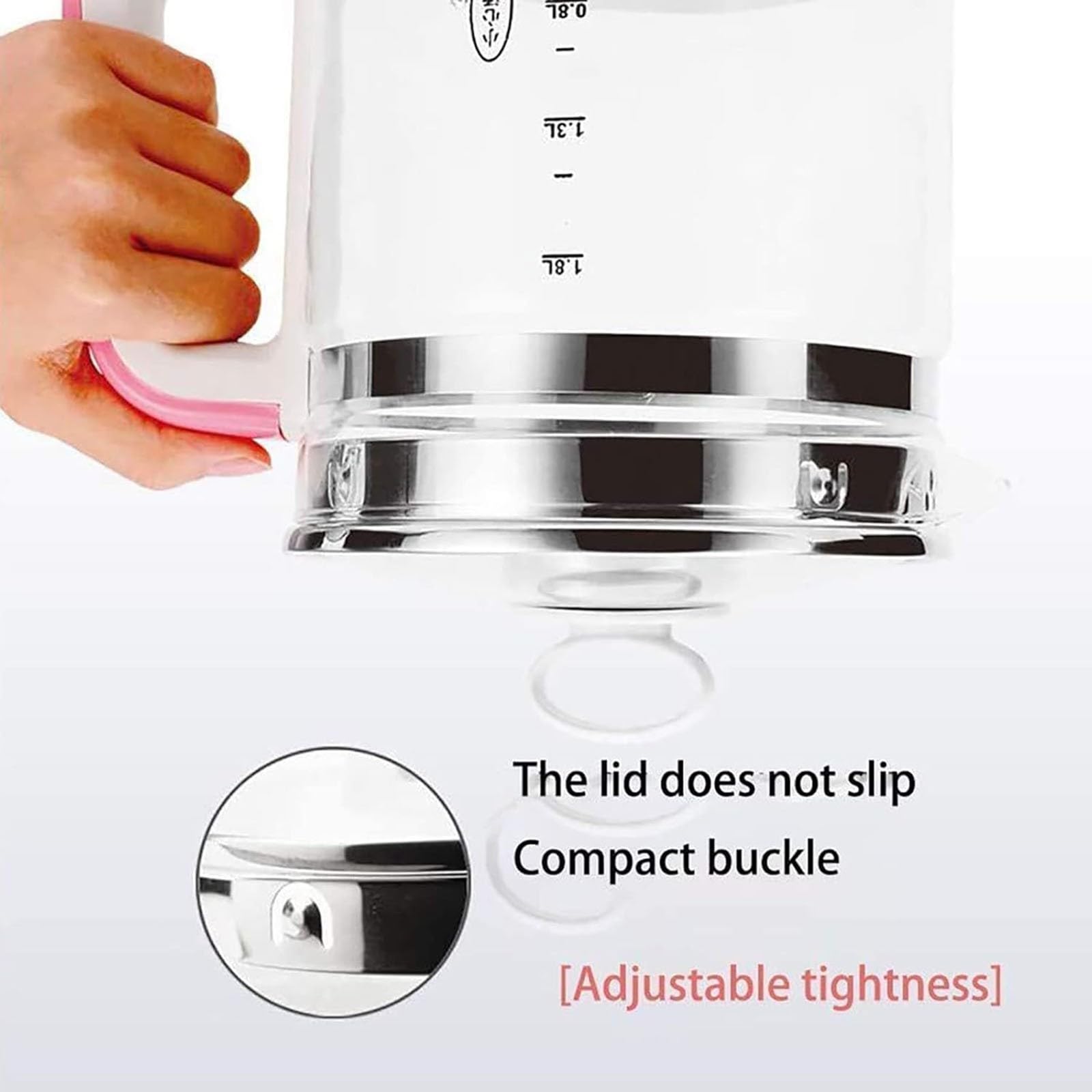 Hervidor de Agua eléctrico de 1,8 l, Tetera de Cristal, Tetera multifunción, Tetera eléctrica de Cristal con Espesamiento automático, Color Rosa